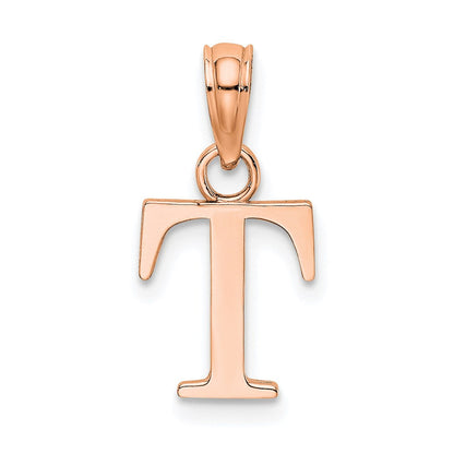 14K Roségold Poliert Block Buchstabe T Initiale Anhänger
