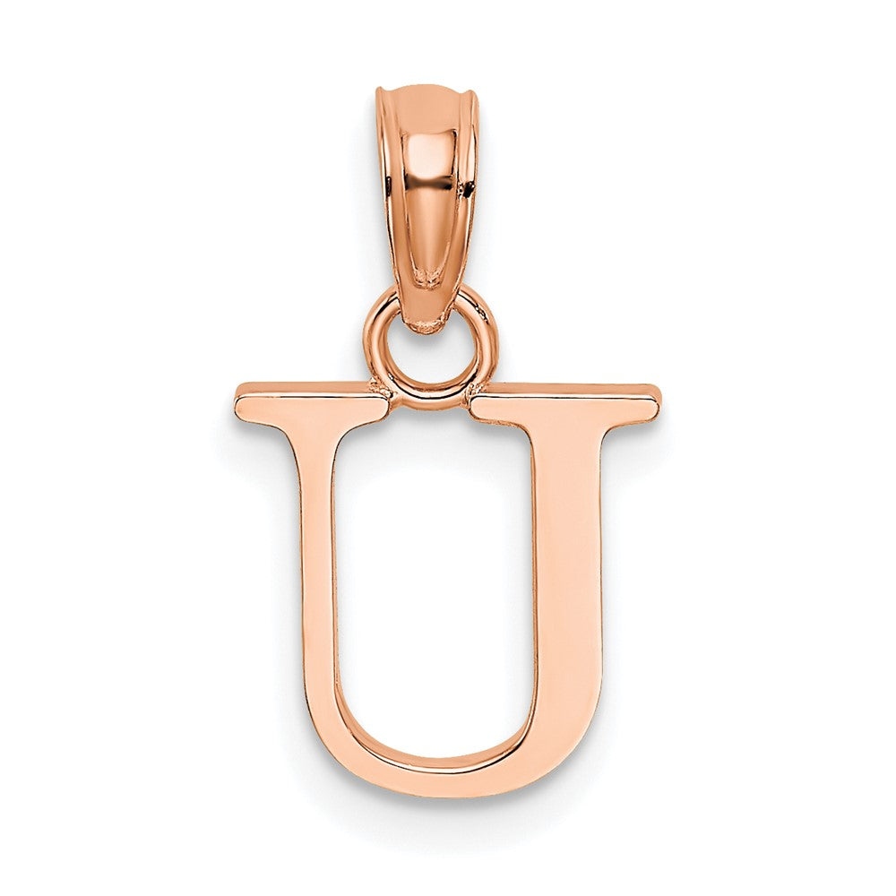 14K Roségold Poliert Block Buchstabe U Initiale Anhänger