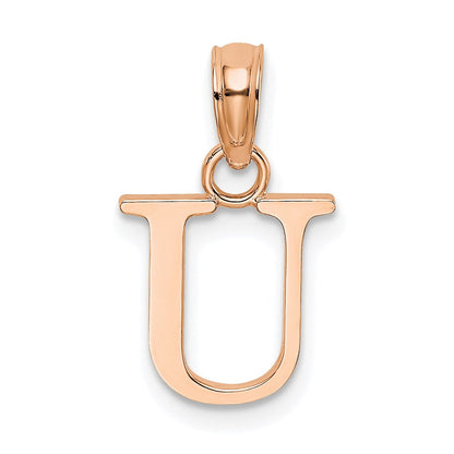 14K Roségold Poliert Block Buchstabe U Initiale Anhänger