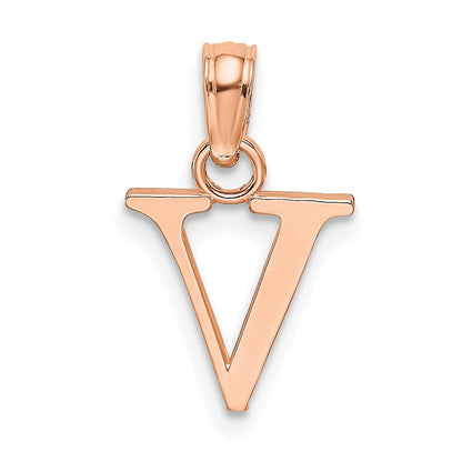 14K Roségold Poliert Block Buchstabe V Initiale Anhänger