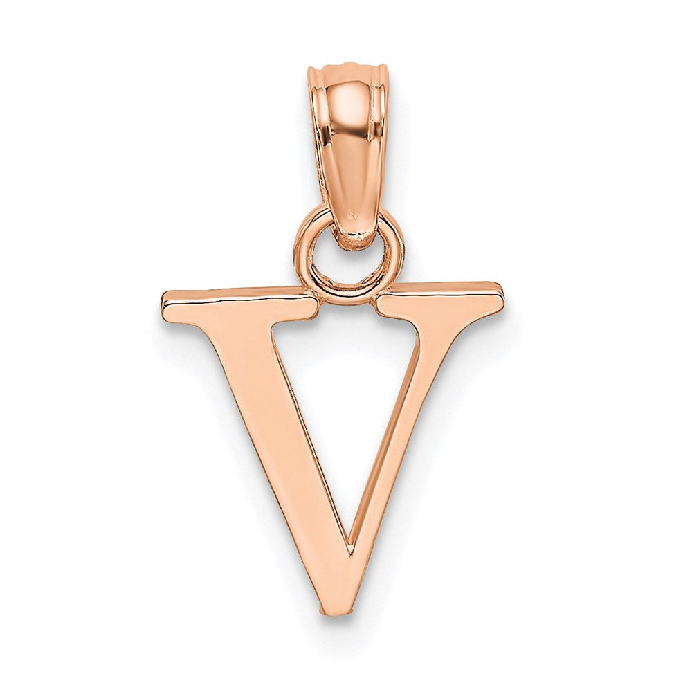 14K Roségold Poliert Block Buchstabe V Initiale Anhänger