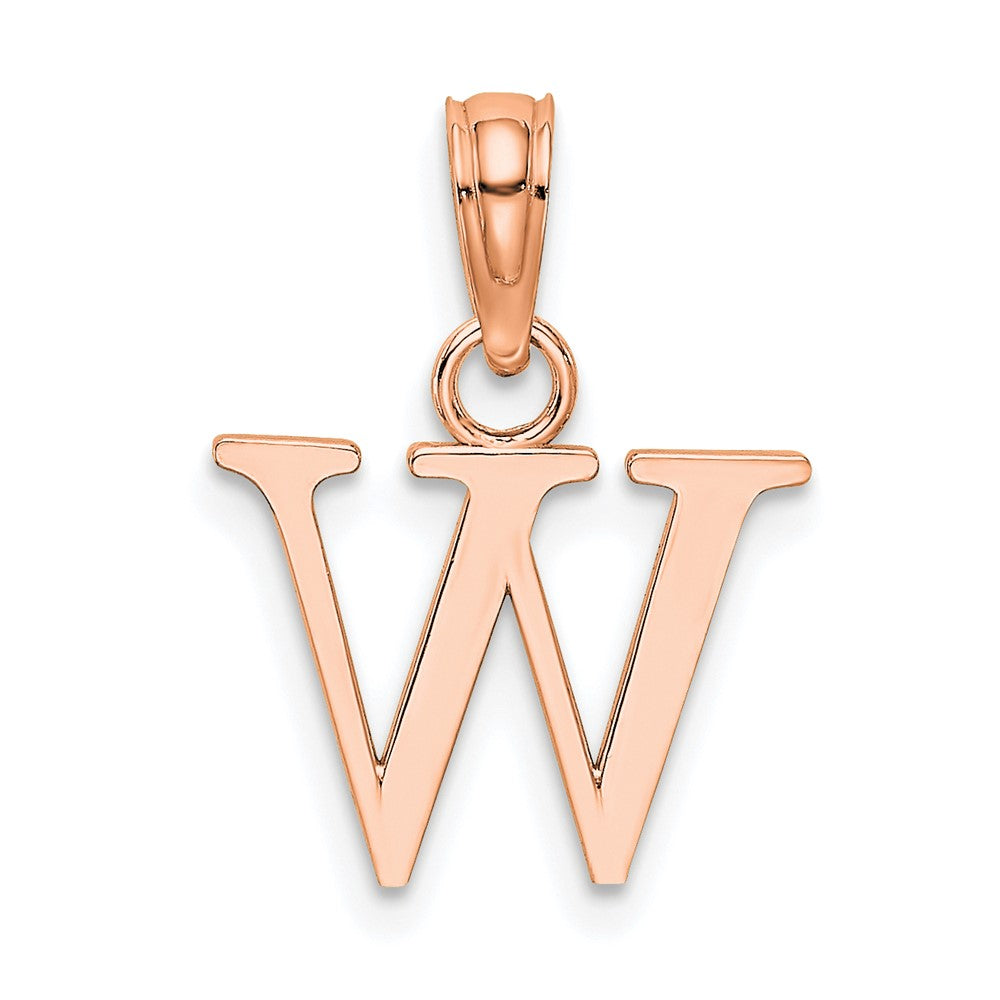 14K Roségold Poliert Block Buchstabe W Initiale Anhänger
