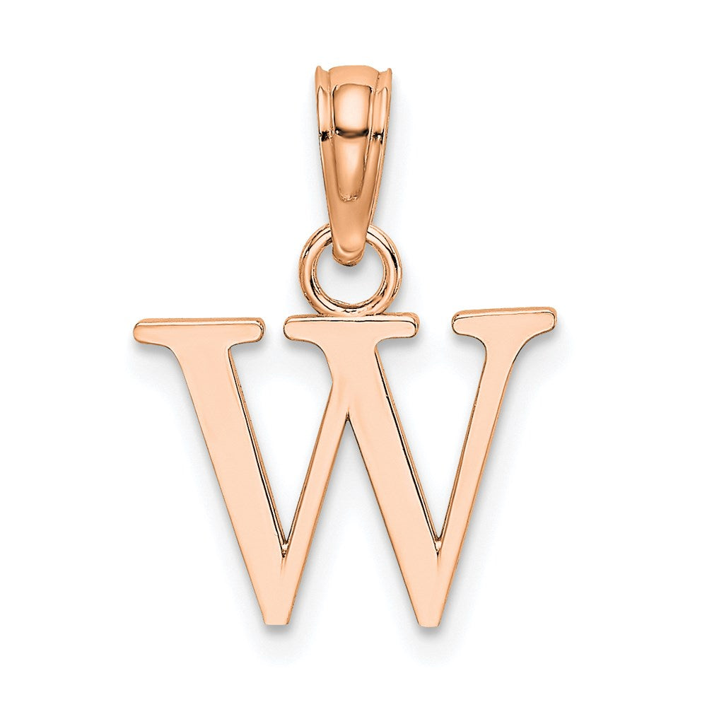 14K Roségold Poliert Block Buchstabe W Initiale Anhänger