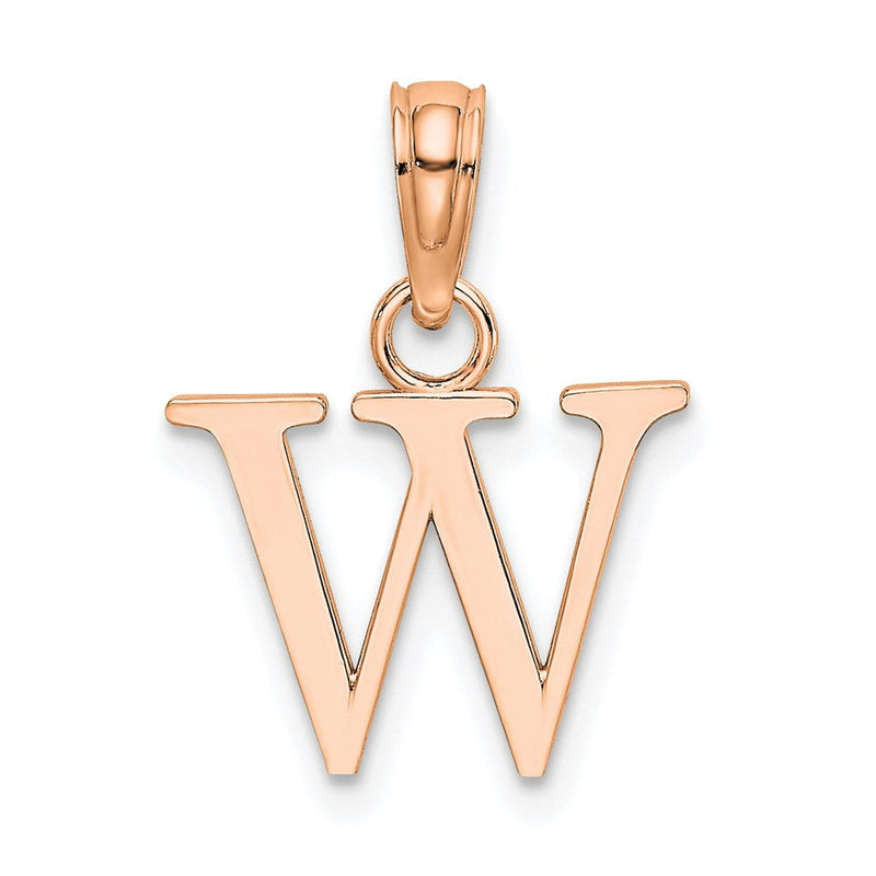 14K Roségold Poliert Block Buchstabe W Initiale Anhänger