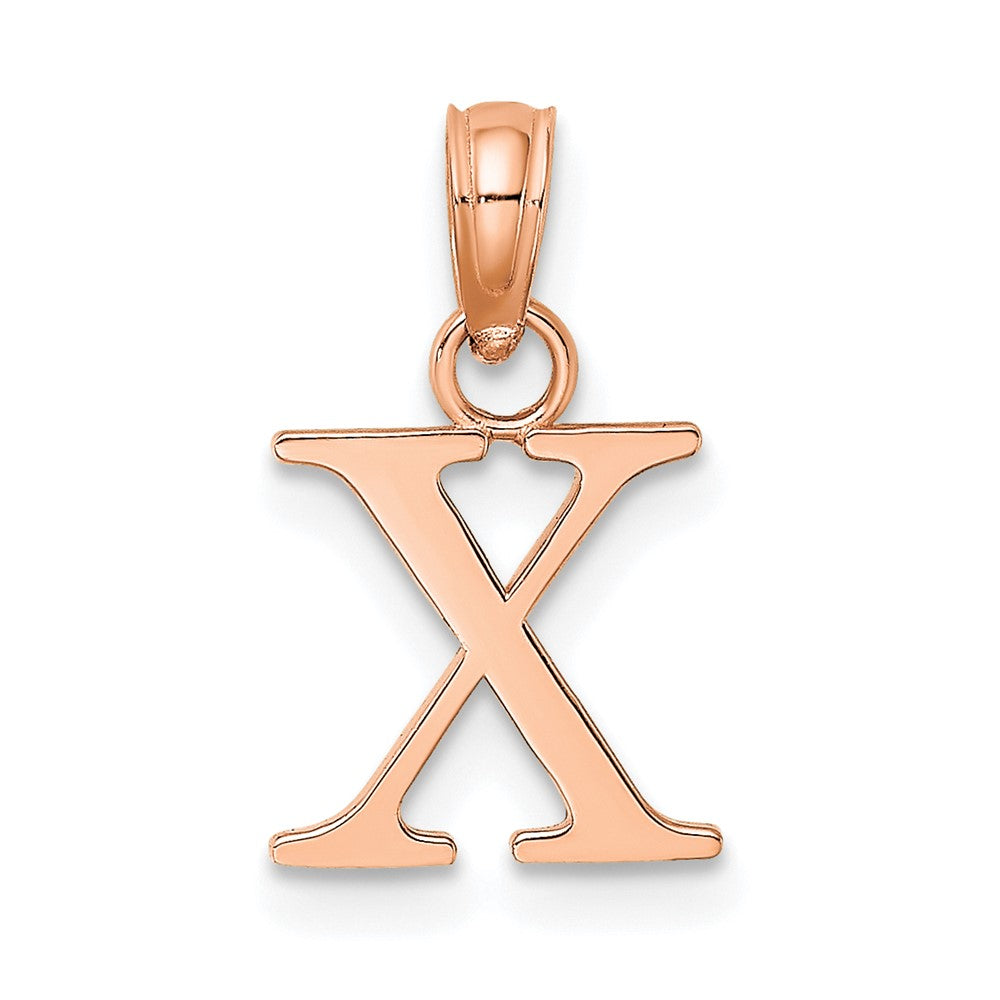 14K Roségold Poliert Block Buchstabe X Initiale Anhänger
