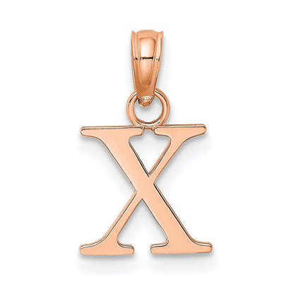 14K Roségold Poliert Block Buchstabe X Initiale Anhänger