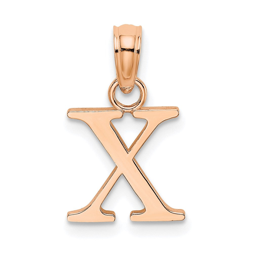 14K Roségold Poliert Block Buchstabe X Initiale Anhänger