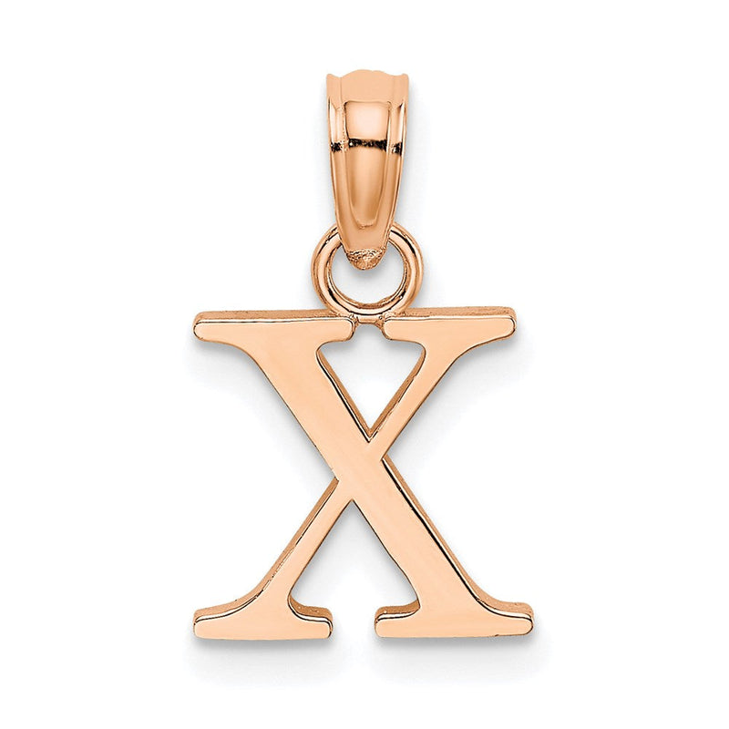 14K Roségold Poliert Block Buchstabe X Initiale Anhänger