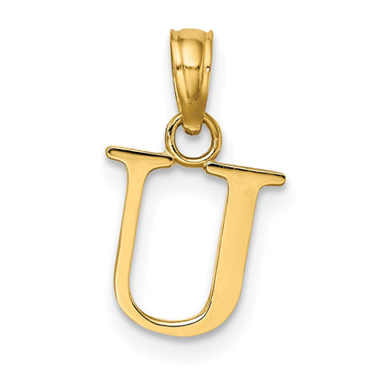 14K Gelbgold Poliert Block Buchstabe U Initiale Anhänger