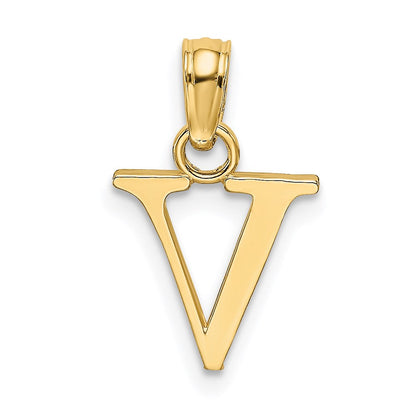 14K Gelbgold Poliert Block Buchstabe V Initiale Anhänger