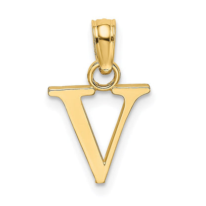 14K Gelbgold Poliert Block Buchstabe V Initiale Anhänger