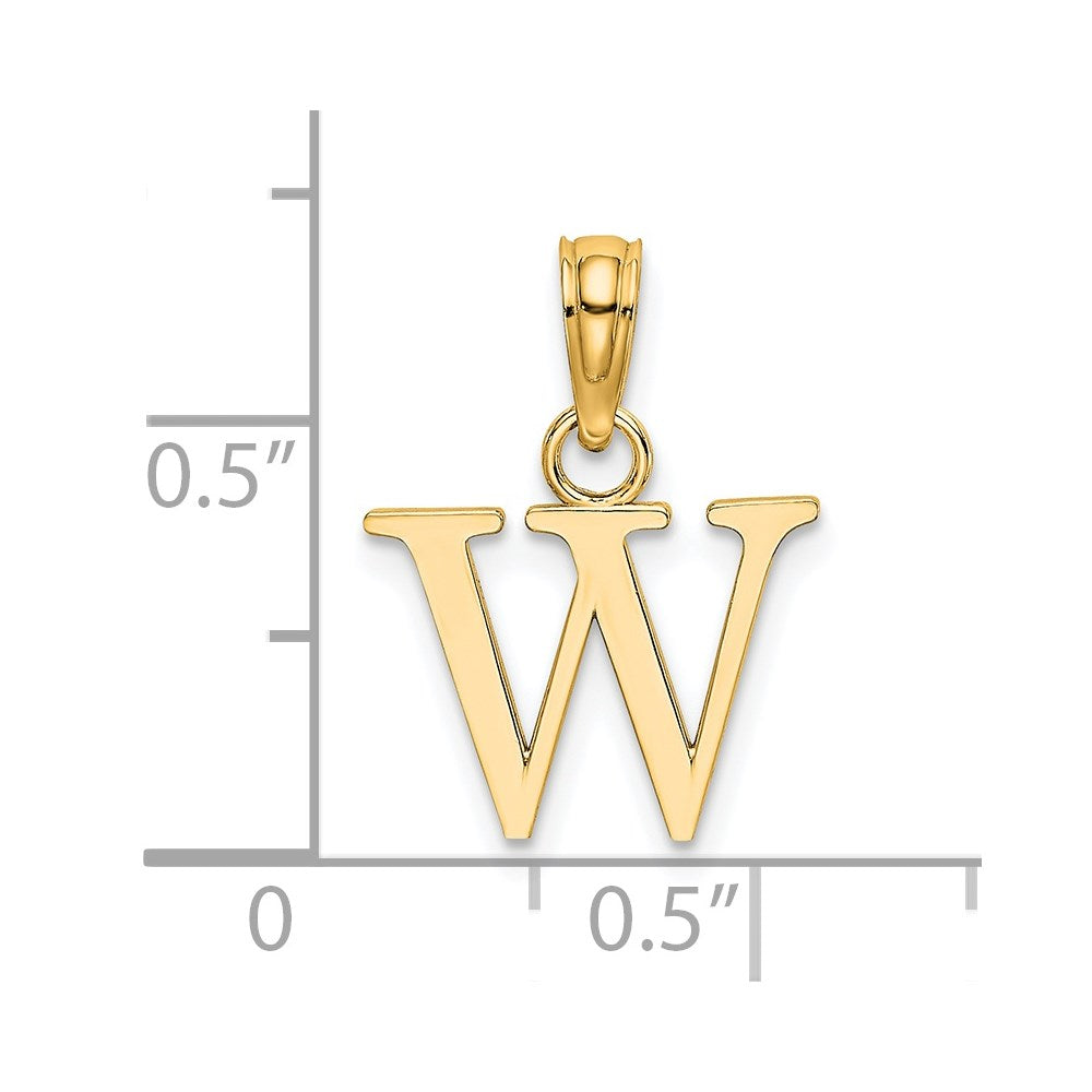 14K Gelbgold Poliert Block Buchstabe W Initiale Anhänger