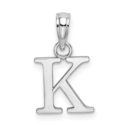 14K Weißgold Poliert Block Buchstabe K Initiale Anhänger