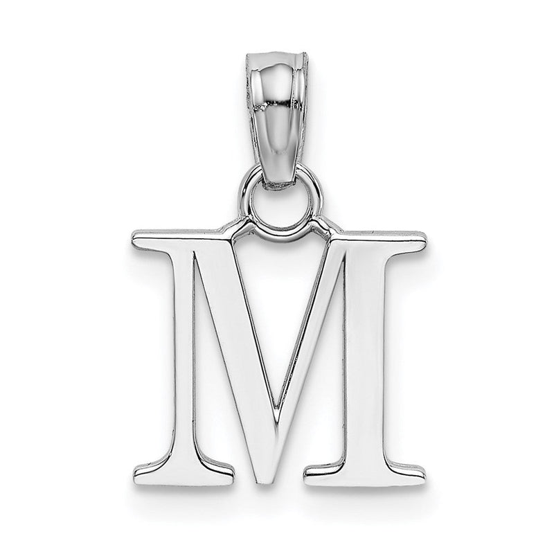 14K Weißgold Poliert Block Buchstabe M Initiale Anhänger