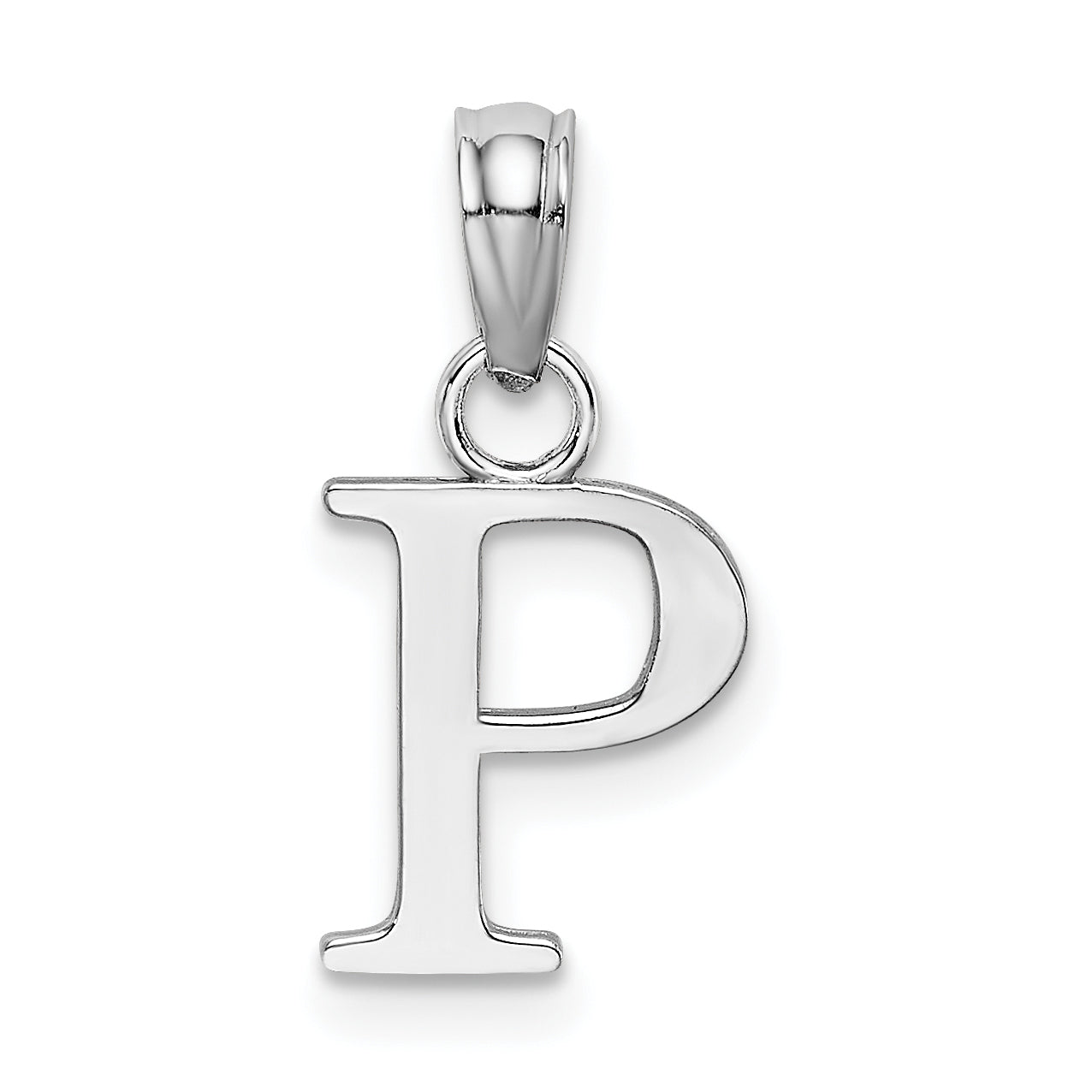 14K Weißgold Poliert Block Buchstabe P Initiale Anhänger