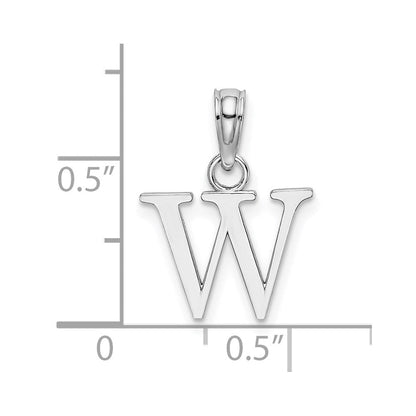 14K Weißgold Poliert Block Buchstabe W Initiale Anhänger