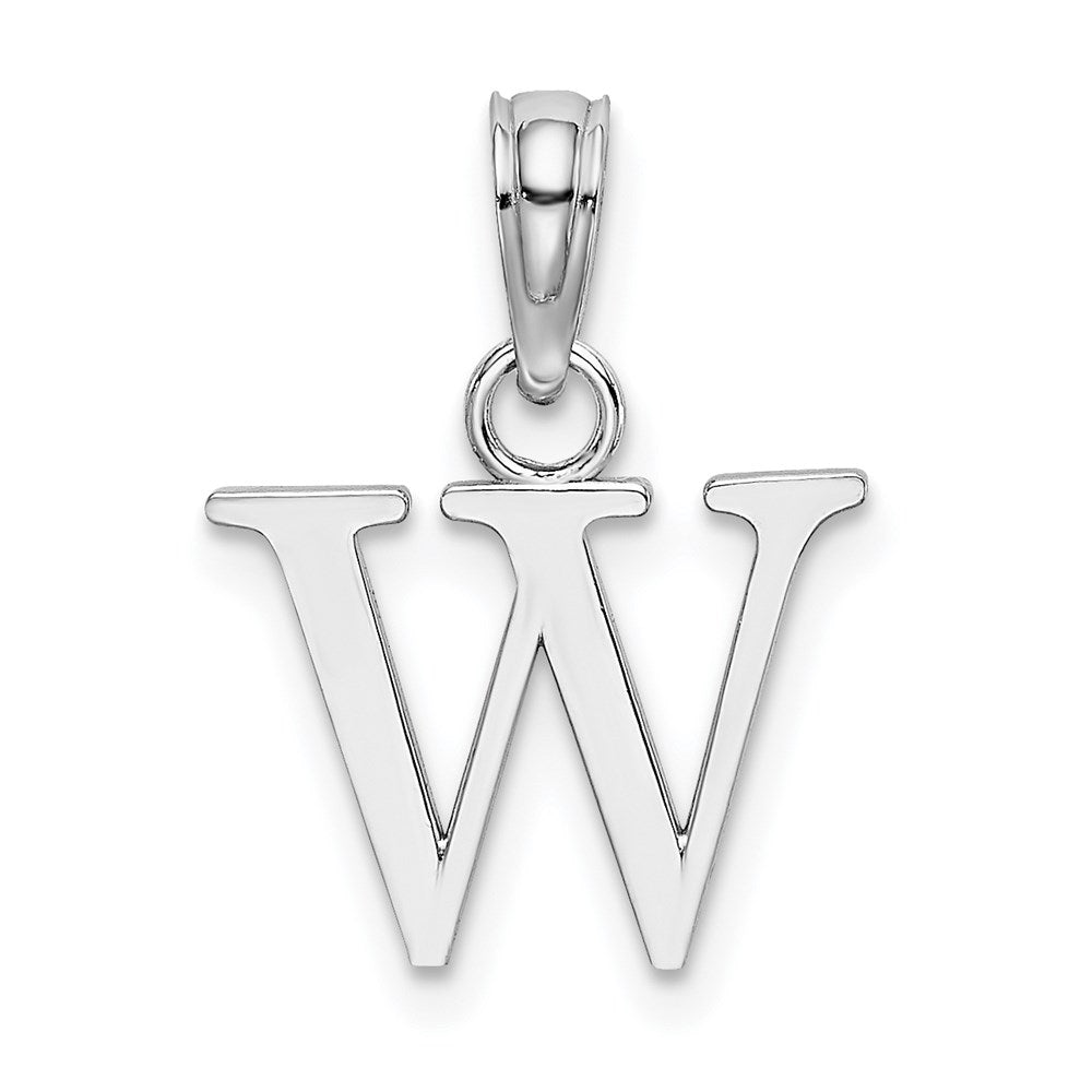 14K Weißgold Poliert Block Buchstabe W Initiale Anhänger