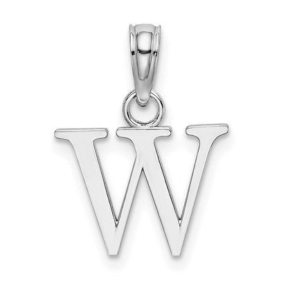 14K Weißgold Poliert Block Buchstabe W Initiale Anhänger