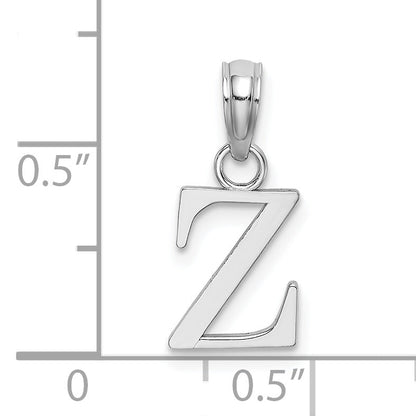 14K Weißgold Poliert Block Buchstabe Z Initiale Anhänger