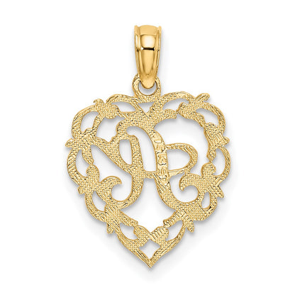 14K Gelbgold 14ky Herz Schreibschrift Buchstabe A Initiale Charm