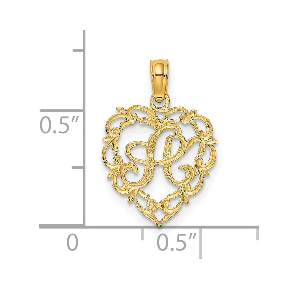 14K Gelbgold 14ky Herz Schreibschrift Buchstabe A Initiale Charm