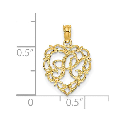 14K Gelbgold 14ky Herz Schreibschrift Buchstabe A Initiale Charm