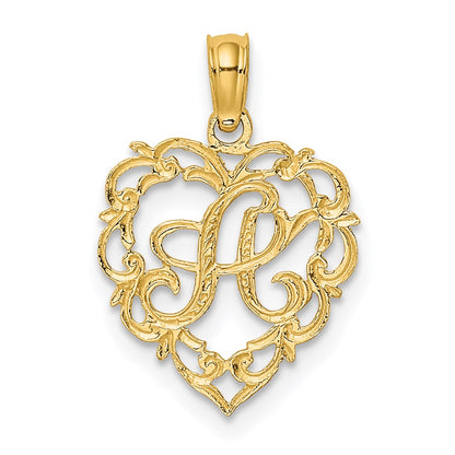 14K Gelbgold 14ky Herz Schreibschrift Buchstabe A Initiale Charm