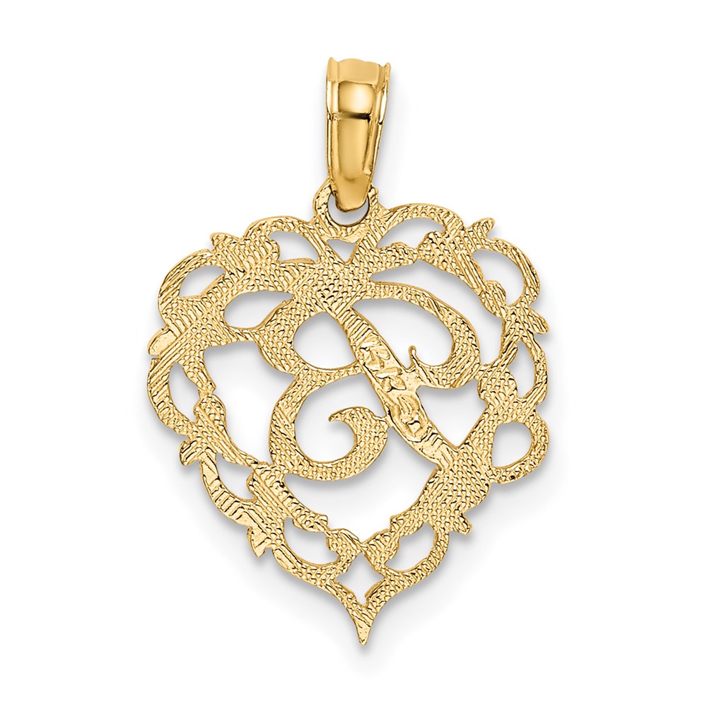 14K Gelbgold 14ky Herz Schreibschrift Buchstabe B Initiale Charm