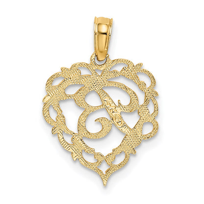 14K Gelbgold 14ky Herz Schreibschrift Buchstabe B Initiale Charm