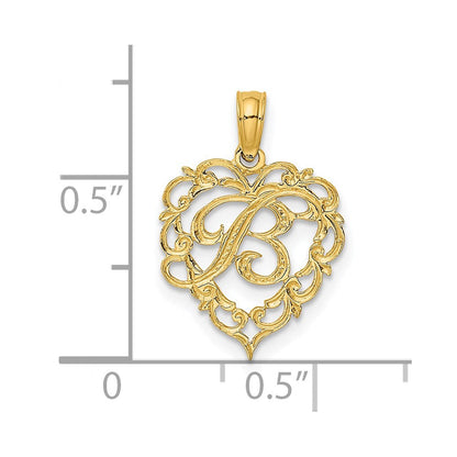 14K Gelbgold 14ky Herz Schreibschrift Buchstabe B Initiale Charm