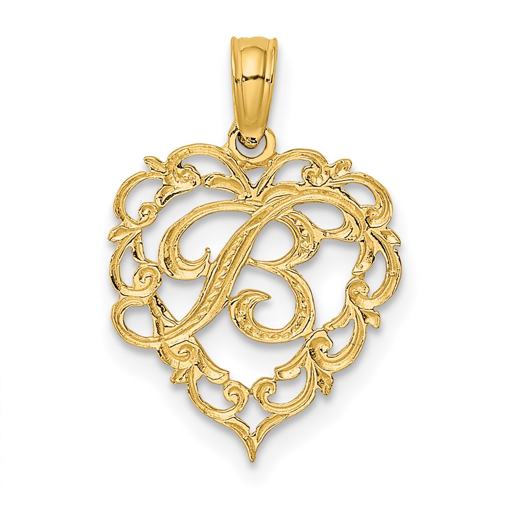 14K Gelbgold 14ky Herz Schreibschrift Buchstabe B Initiale Charm