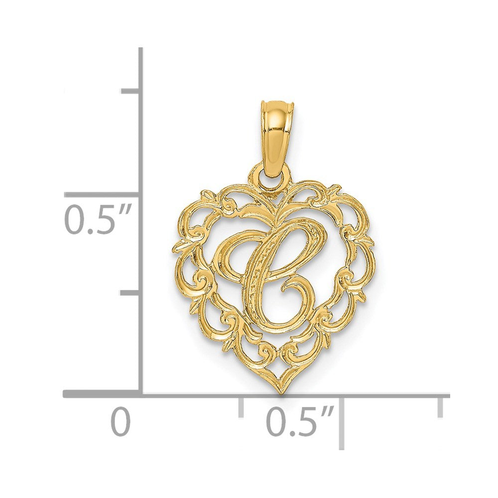 14K Gelbgold 14ky Herz Schreibschrift Buchstabe C Initiale Charm