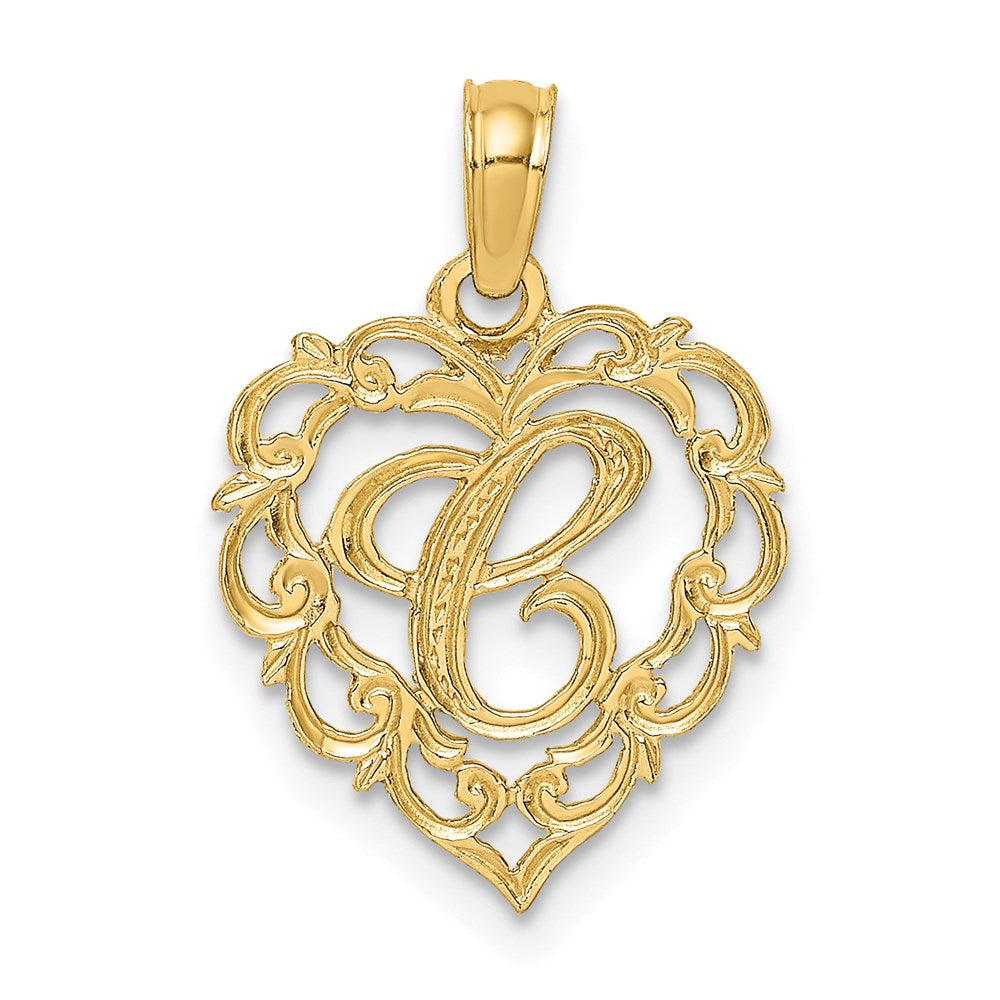 14K Gelbgold 14ky Herz Schreibschrift Buchstabe C Initiale Charm