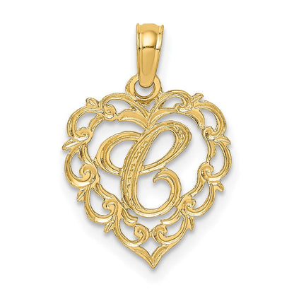 14K Gelbgold 14ky Herz Schreibschrift Buchstabe C Initiale Charm