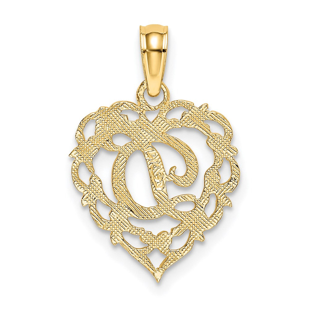 14K Gelbgold 14ky Herz Schreibschrift Buchstabe D Initiale Charm
