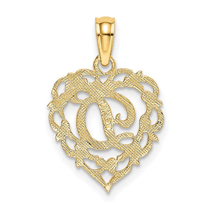 14K Gelbgold 14ky Herz Schreibschrift Buchstabe D Initiale Charm