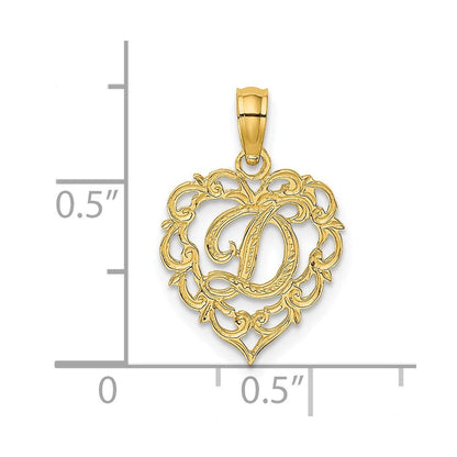 14K Gelbgold 14ky Herz Schreibschrift Buchstabe D Initiale Charm