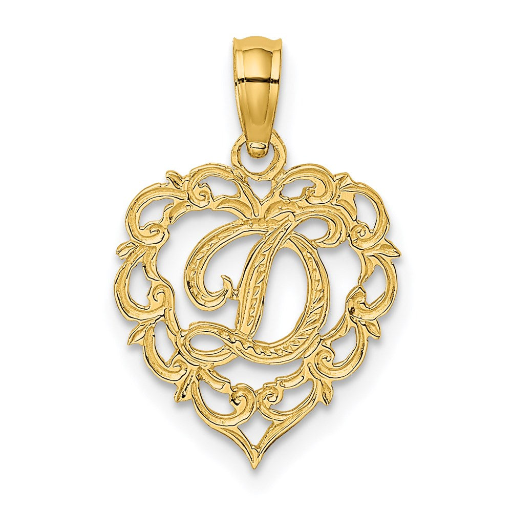 14K Gelbgold 14ky Herz Schreibschrift Buchstabe D Initiale Charm