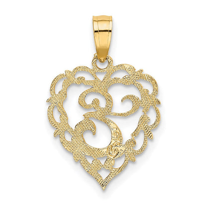 14K Gelbgold 14ky Herz Schreibschrift Buchstabe E Initiale Charm