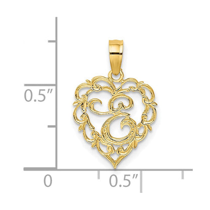 14K Gelbgold 14ky Herz Schreibschrift Buchstabe E Initiale Charm