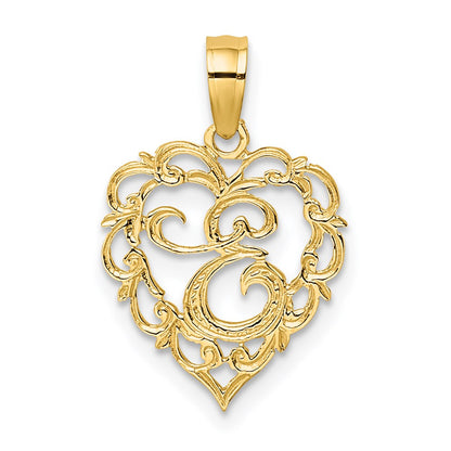14K Gelbgold 14ky Herz Schreibschrift Buchstabe E Initiale Charm