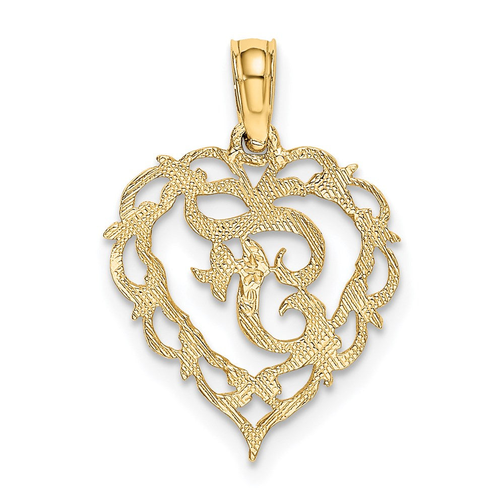 14K Gelbgold 14ky Herz Schreibschrift Buchstabe F Initiale Charm