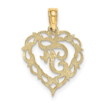 14K Gelbgold 14ky Herz Schreibschrift Buchstabe F Initiale Charm