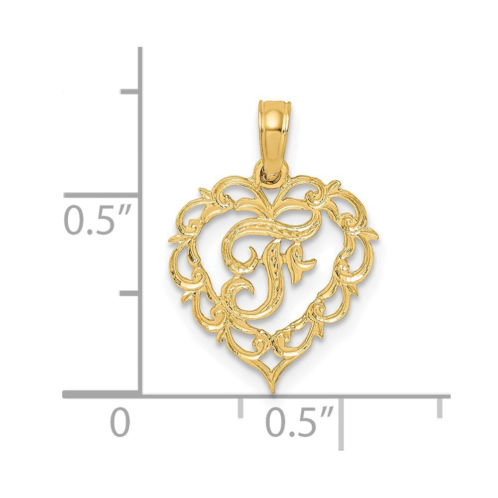 14K Gelbgold 14ky Herz Schreibschrift Buchstabe F Initiale Charm