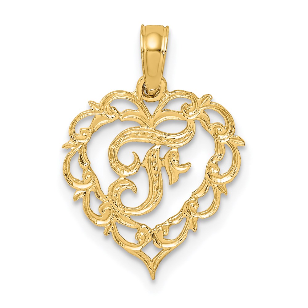 14K Gelbgold 14ky Herz Schreibschrift Buchstabe F Initiale Charm