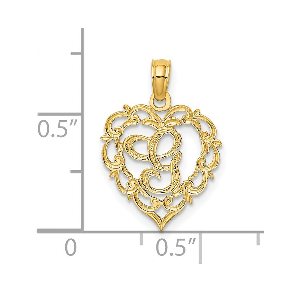 14K Gelbgold 14ky Herz Schreibschrift Buchstabe G Initiale Charm