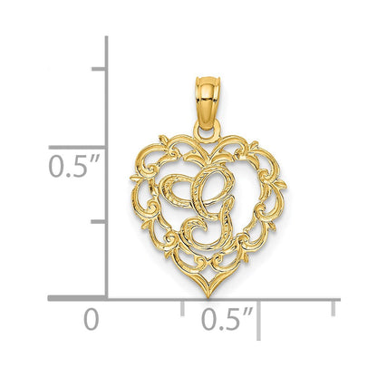 14K Gelbgold 14ky Herz Schreibschrift Buchstabe G Initiale Charm