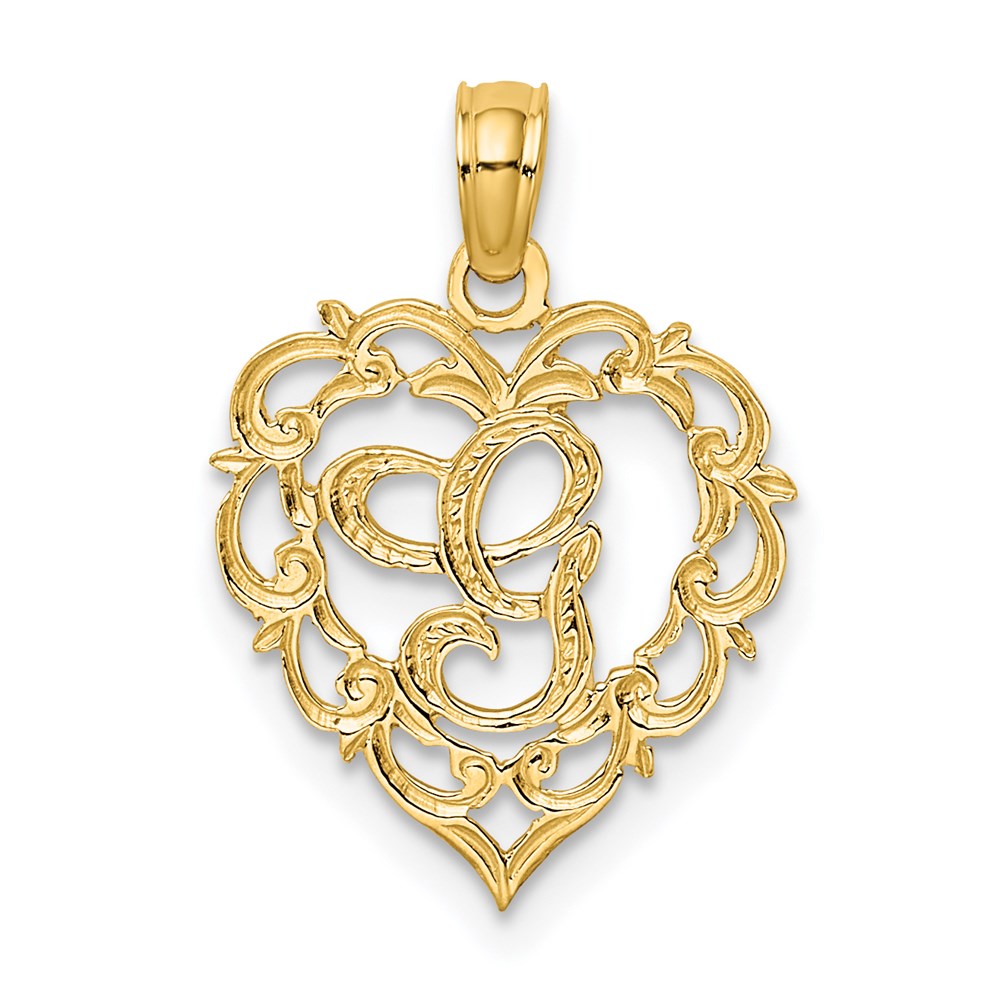 14K Gelbgold 14ky Herz Schreibschrift Buchstabe G Initiale Charm