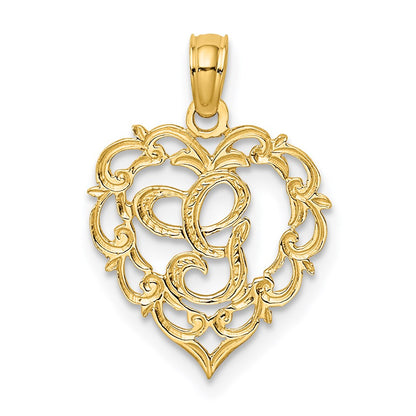 14K Gelbgold 14ky Herz Schreibschrift Buchstabe G Initiale Charm