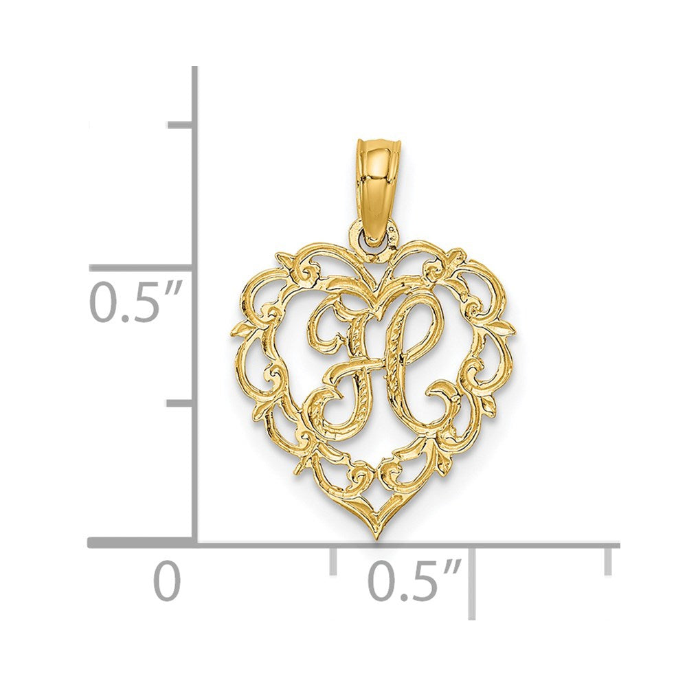 14K Gelbgold 14ky Herz Schreibschrift Buchstabe H Initiale Charm